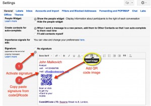 GMail mail signature add QR code and text