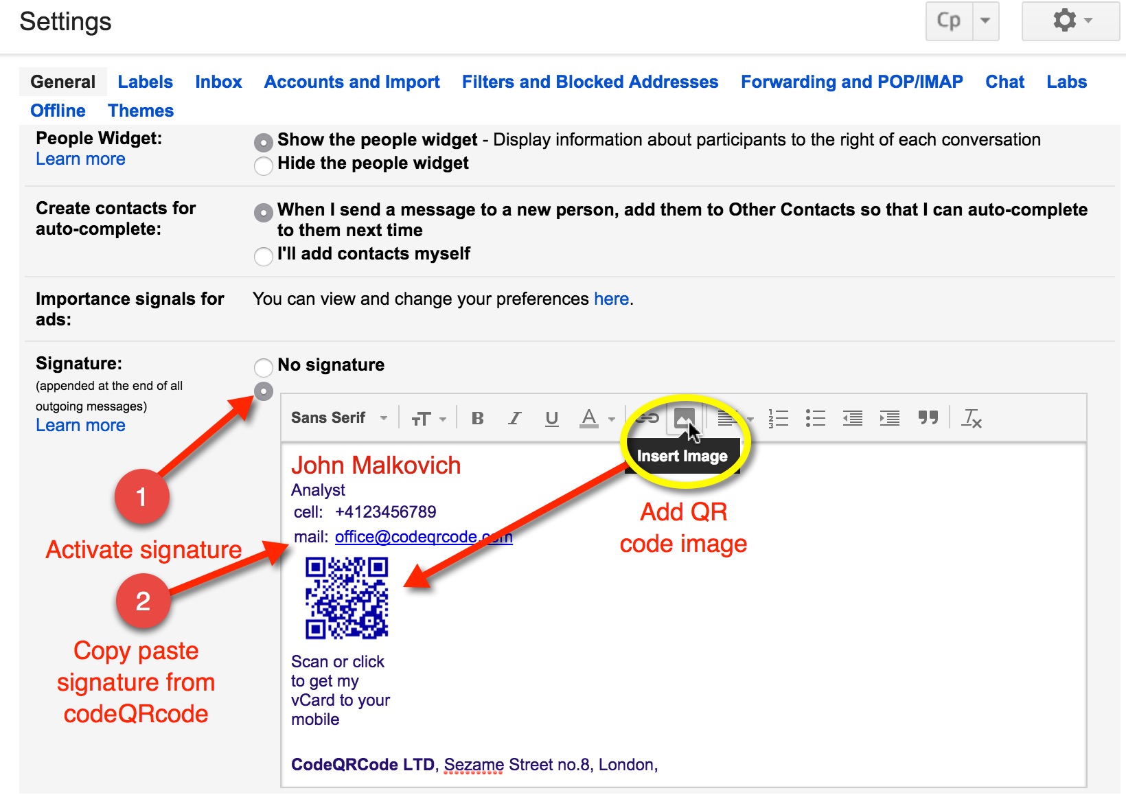 how to insert text in gmail
